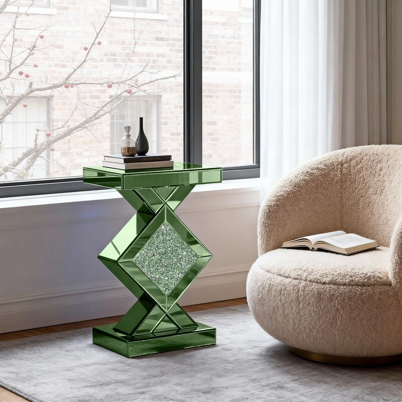 Gery Tall Mirrored Glass Pedestal End Table