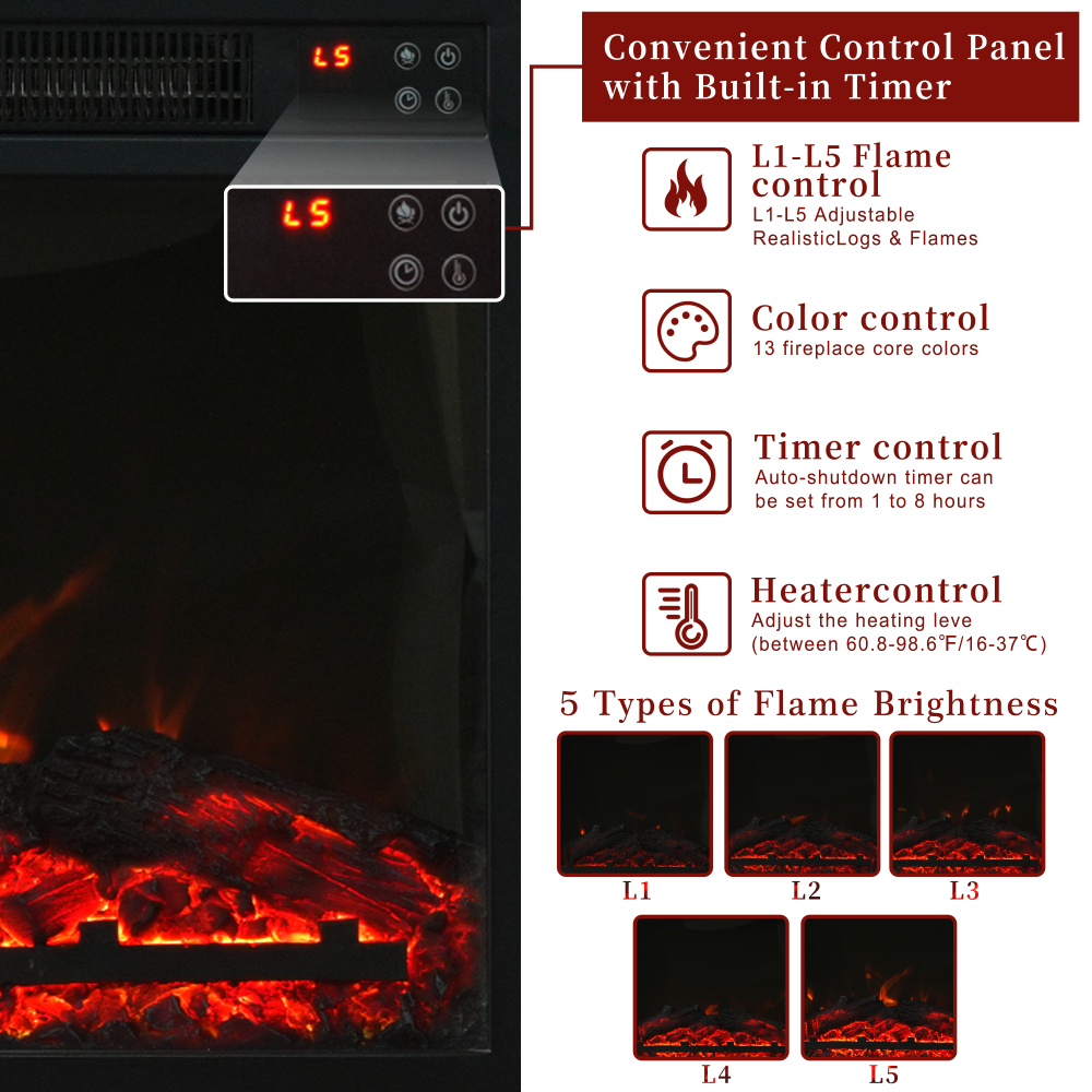 Electric Fireplace with Glass Mantel Surround, Crushed Diamonds inlay