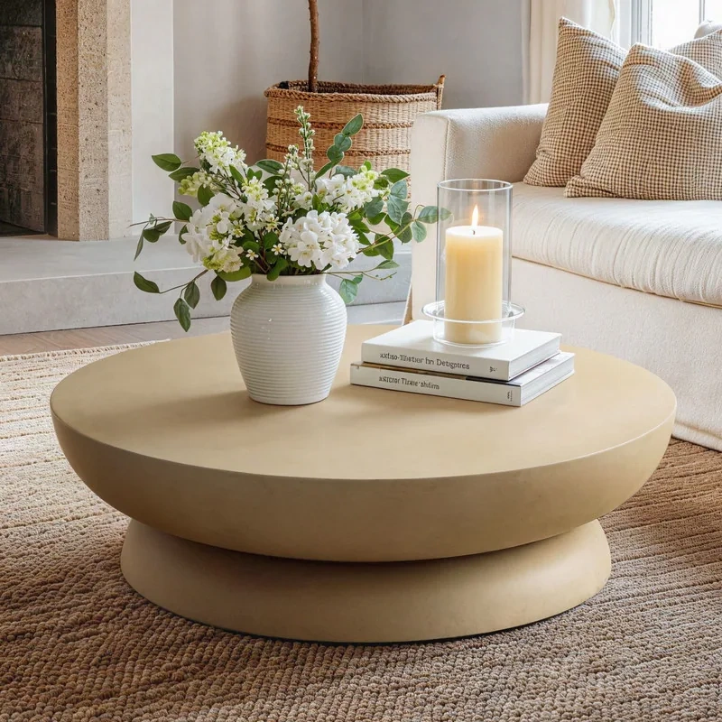31.5" Low-Profile Round Concrete Coffee Table