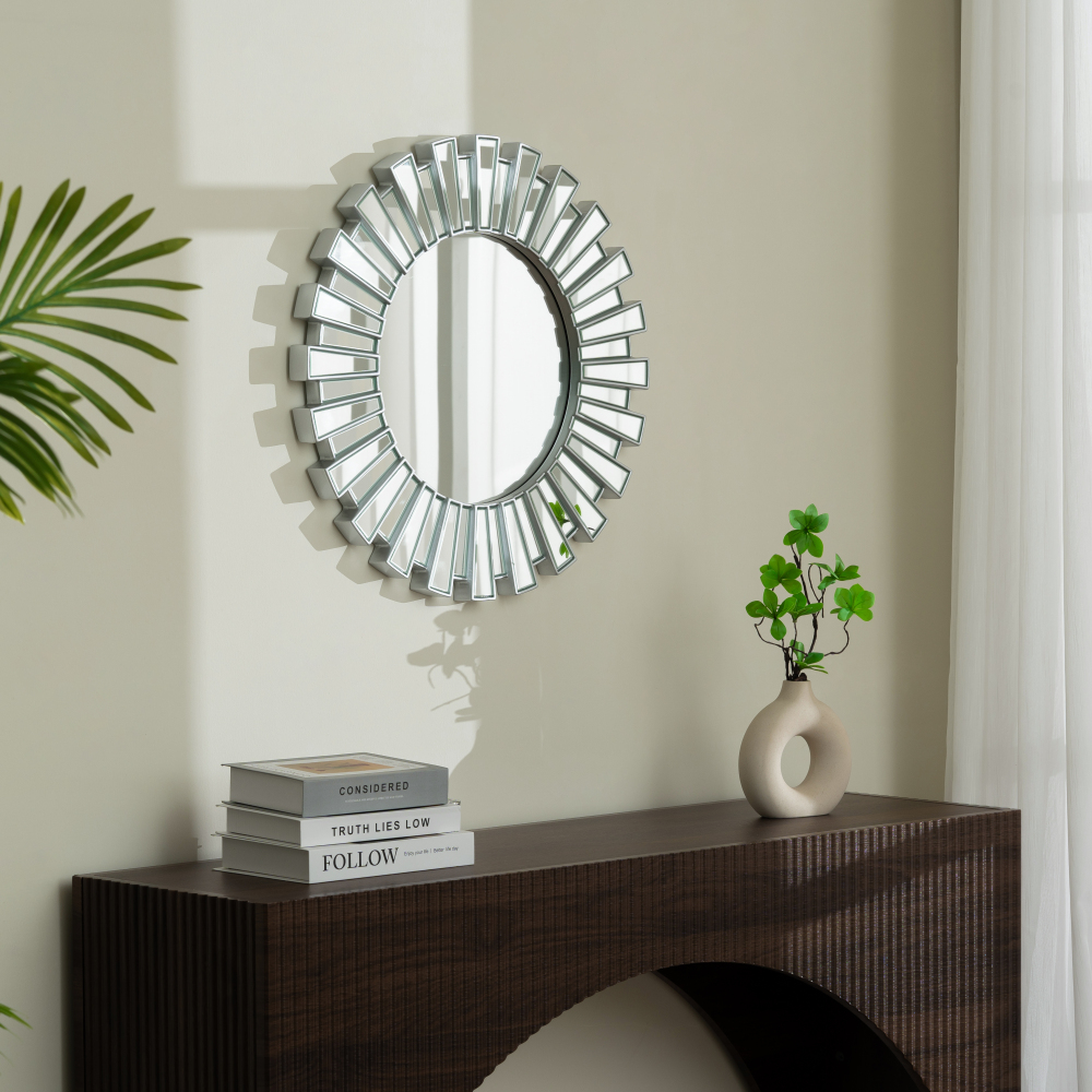Silver Sunburst Decorative Round Wall Mirror