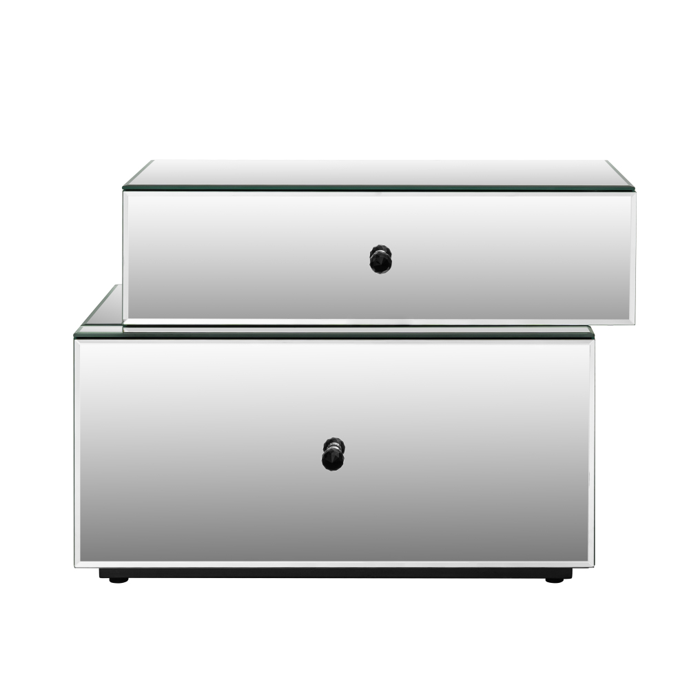 Mirrored Nightstand with 2 Drawers, Modern Silver Bedside Table 25.67" W x 14.17" D x 18.74" H