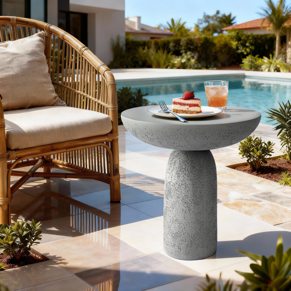 18'' Tall Round Gray Pedestal Side Table, Modern Hourglass End Table with Stone Texture