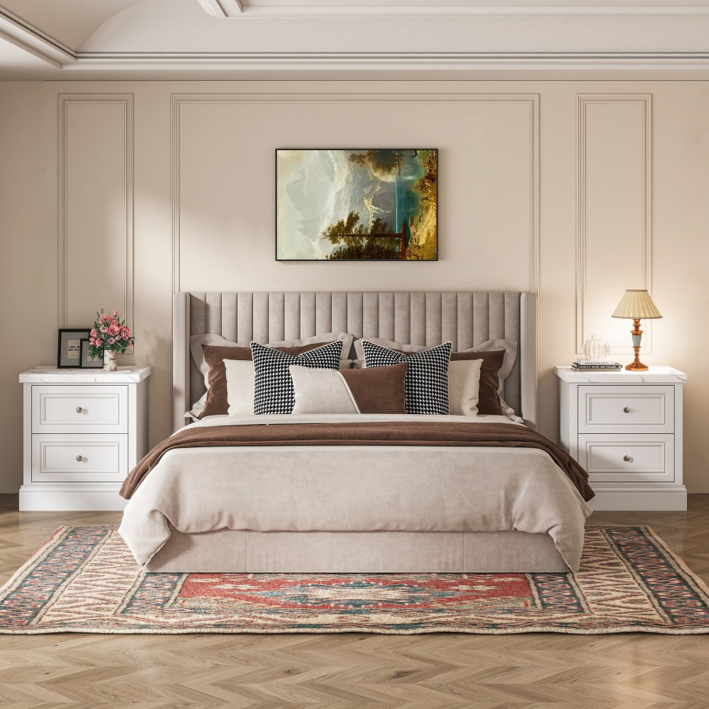 2-Drawer Nightstand with Faux Marble Top