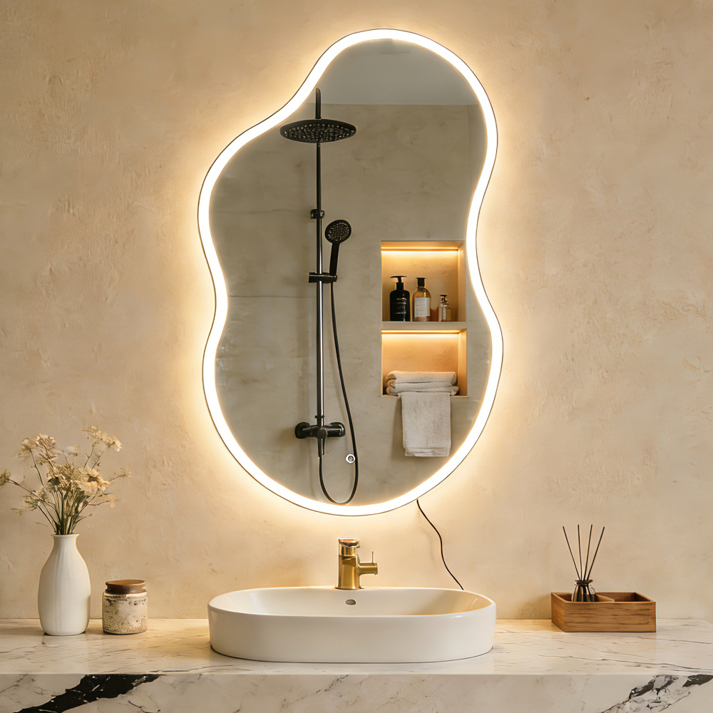 LED-Accented Asymmetrical Metal Wall Mirror