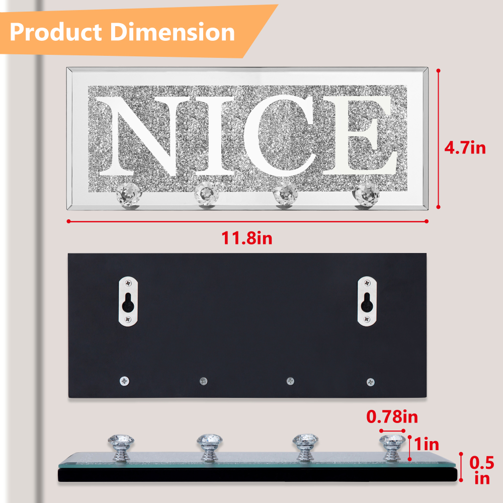 Mirrored Nice Key Holder with Crystal Hooks