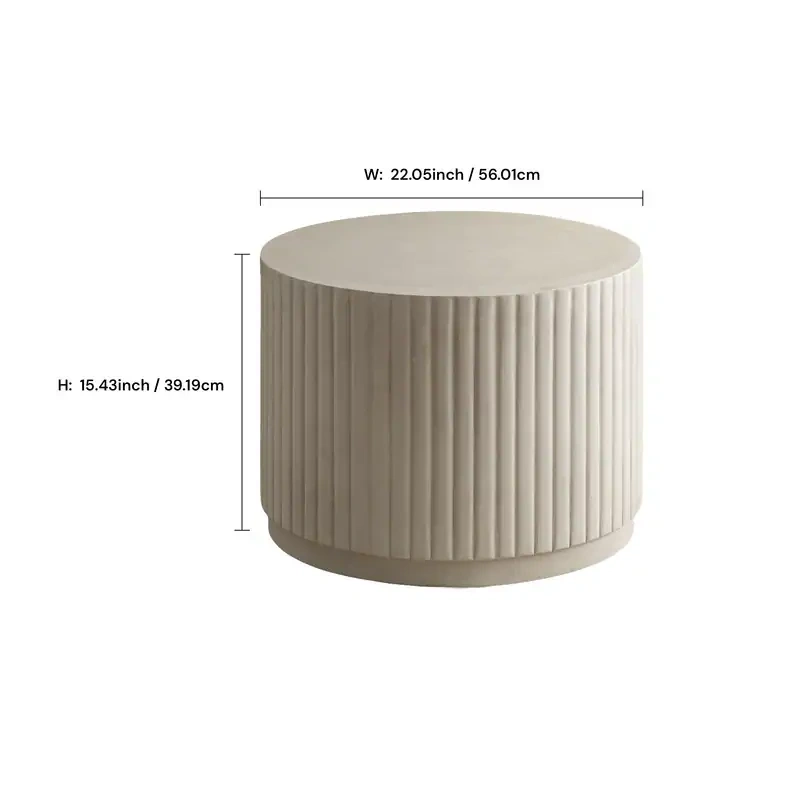 White Modern Round Fluted Drum Magnesium Oxide End Table