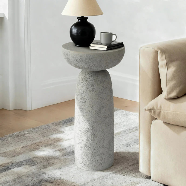 Grey Travertine Stone Finish End Table Accent Side Table