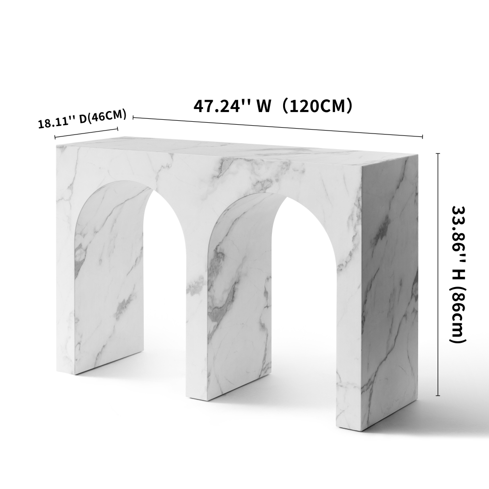 SHYFOY Modern Faux Marble Console Table with Double Arch Design, MDF Entryway Table for Living Room, Hallway, and Sofa Back