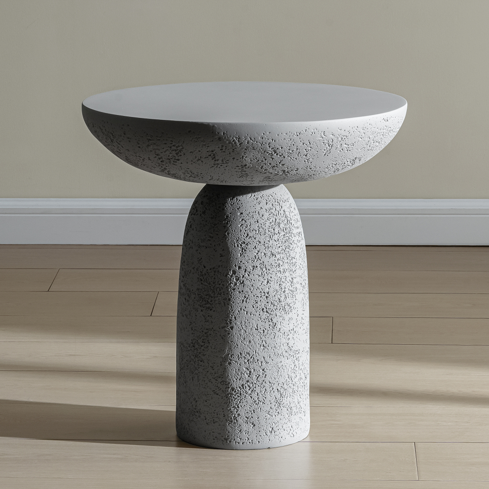 18'' Tall Round Gray Pedestal Side Table, Modern Hourglass End Table with Stone Texture