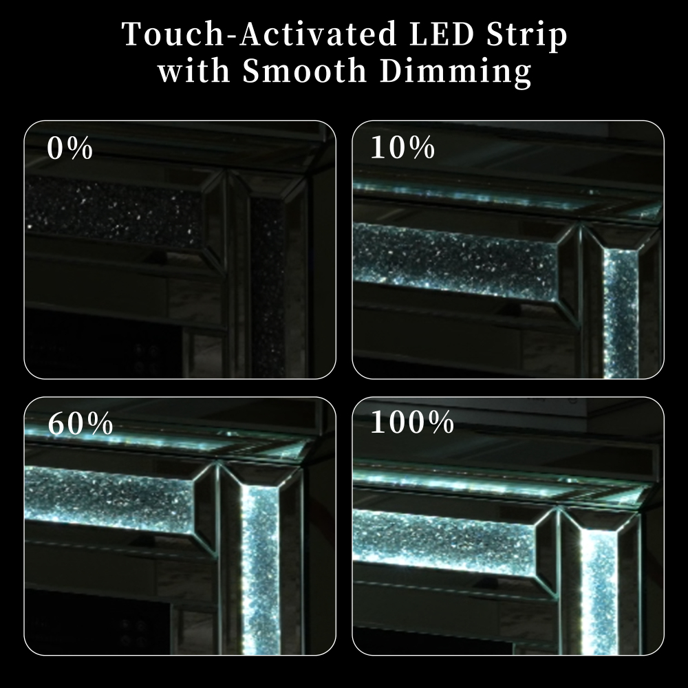 Electric Fireplace with Glass Mantel Surround, Crushed Diamonds inlay