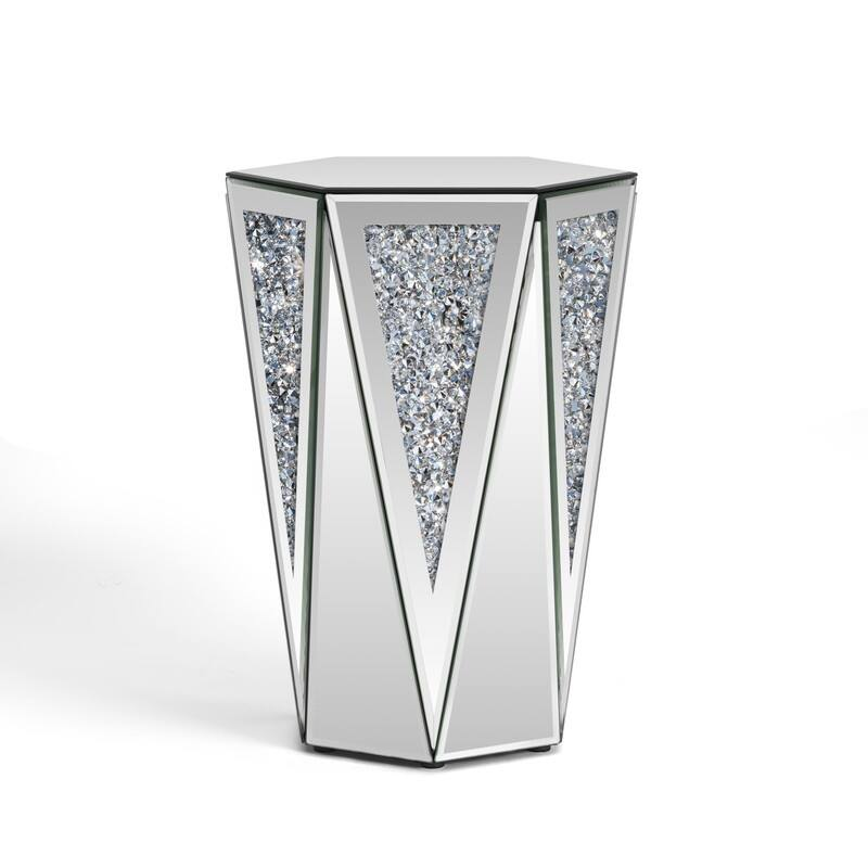 Hexagonal Mirror Top Crushed Diamond End Table