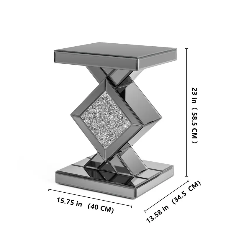 Gery Tall Mirrored Glass Pedestal End Table