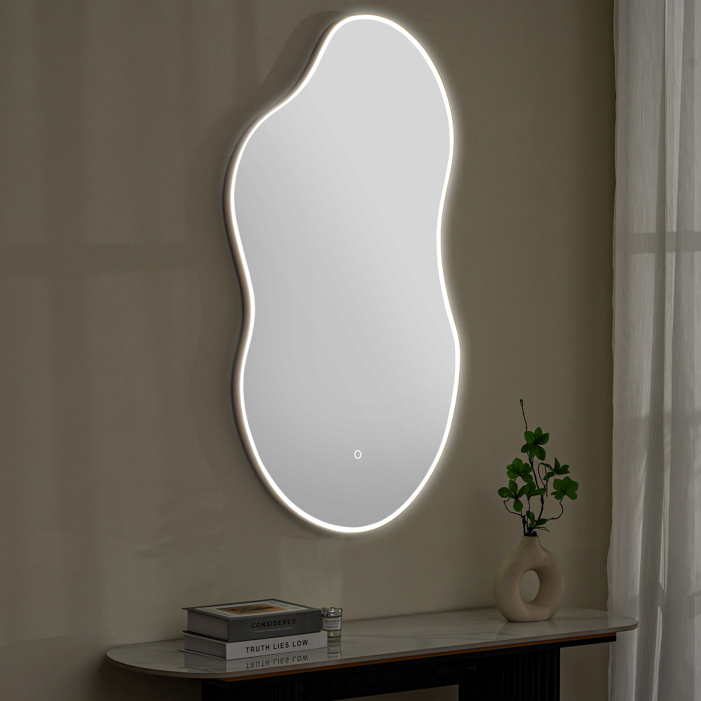 LED-Accented Asymmetrical Metal Wall Mirror