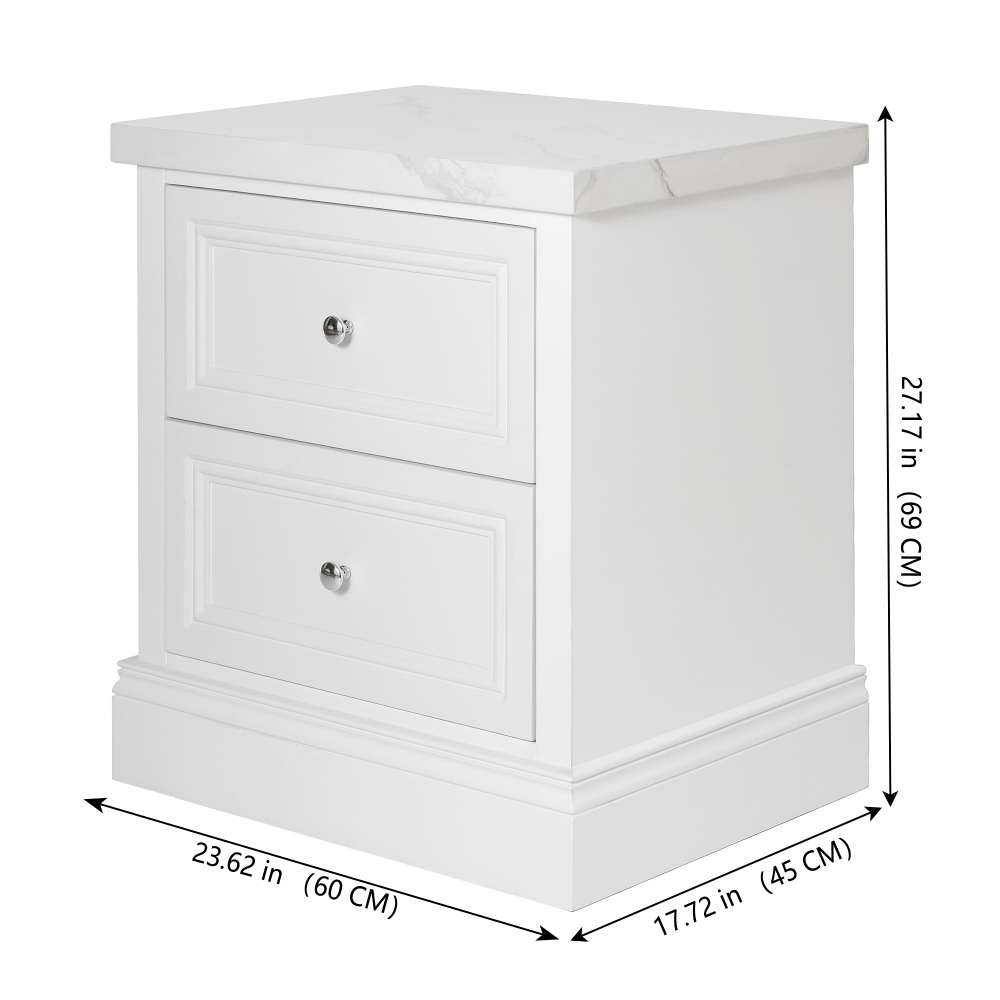 2-Drawer Nightstand with Faux Marble Top