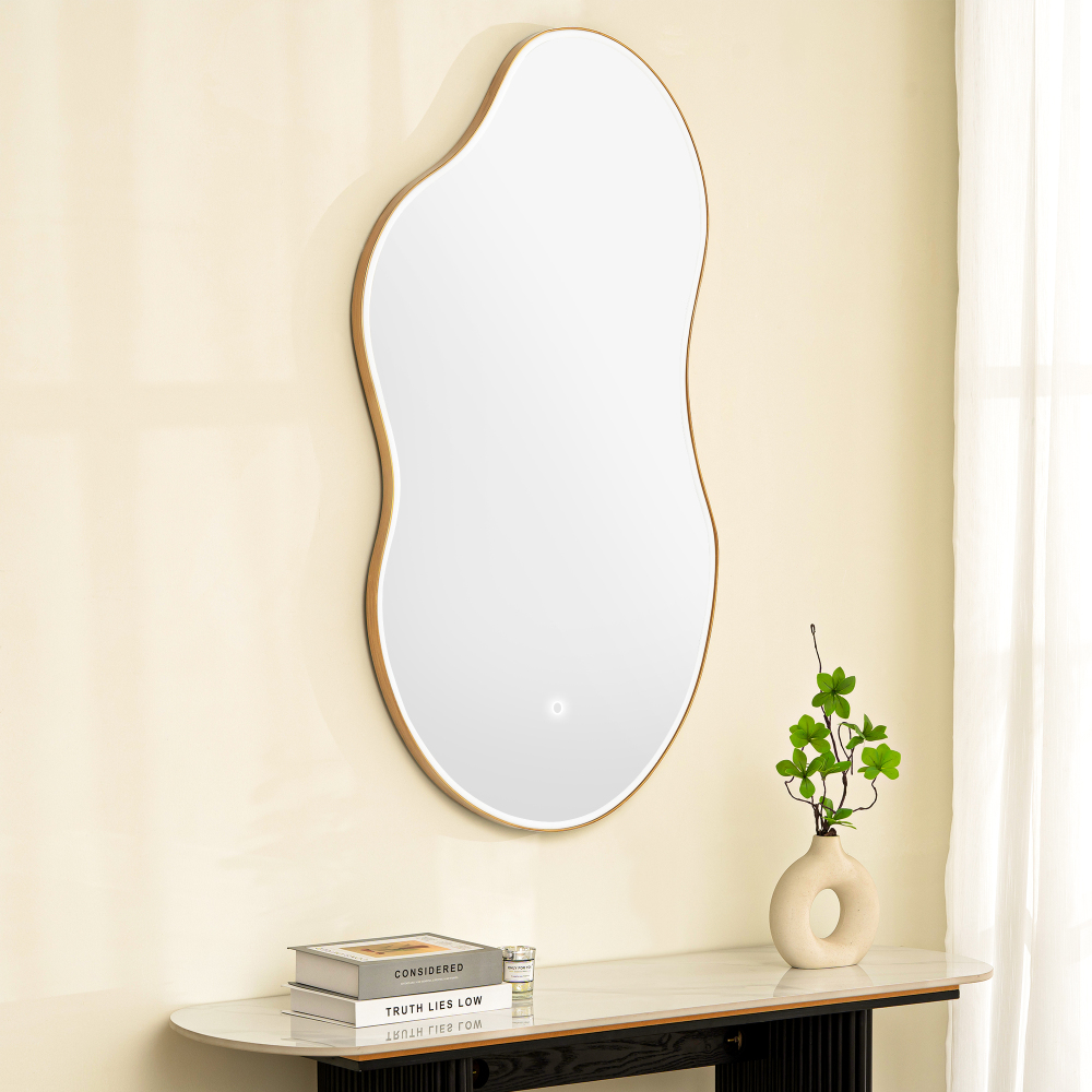 LED-Accented Asymmetrical Metal Wall Mirror