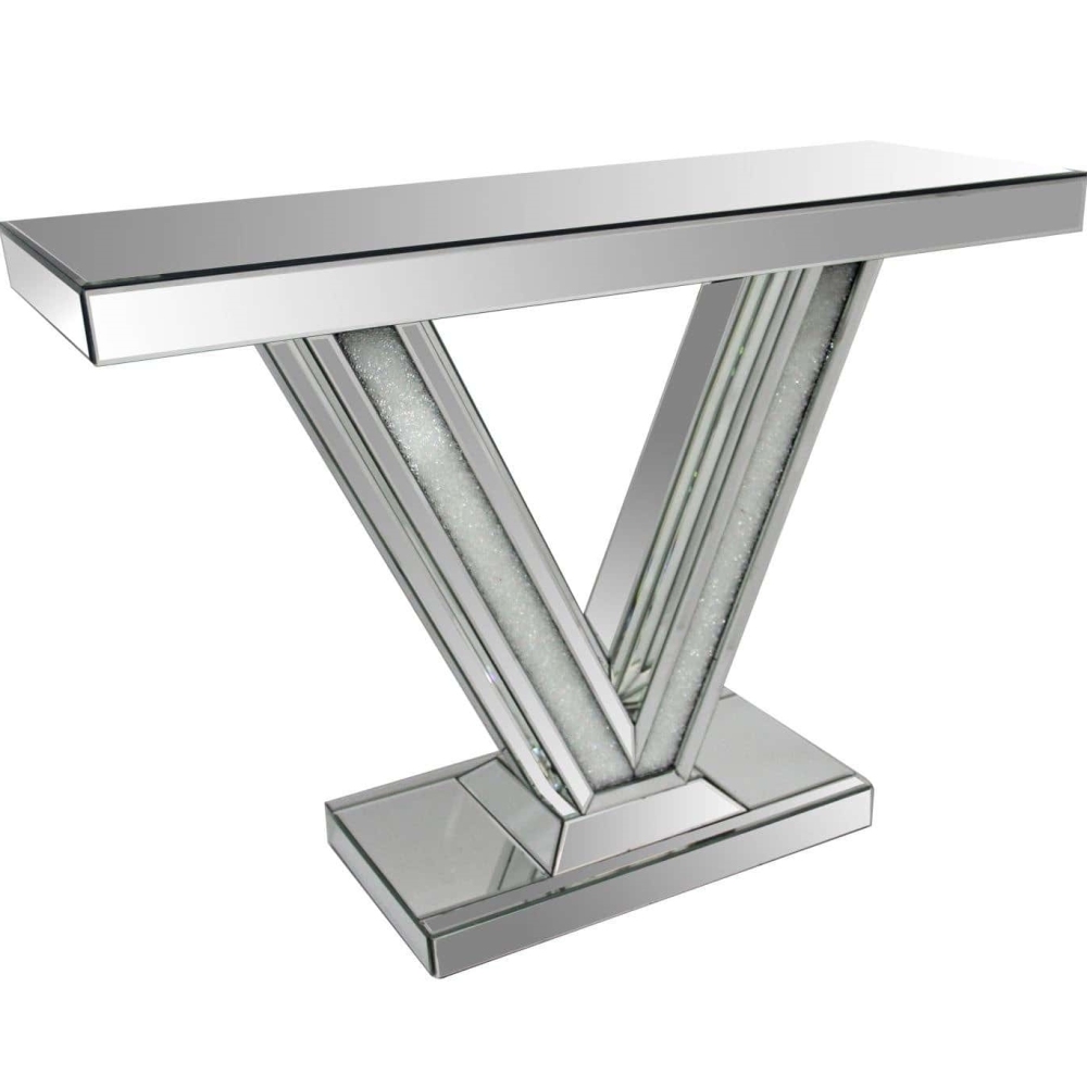 Modern Console Table with V-Shaped Base Sparkling Diamond Accents