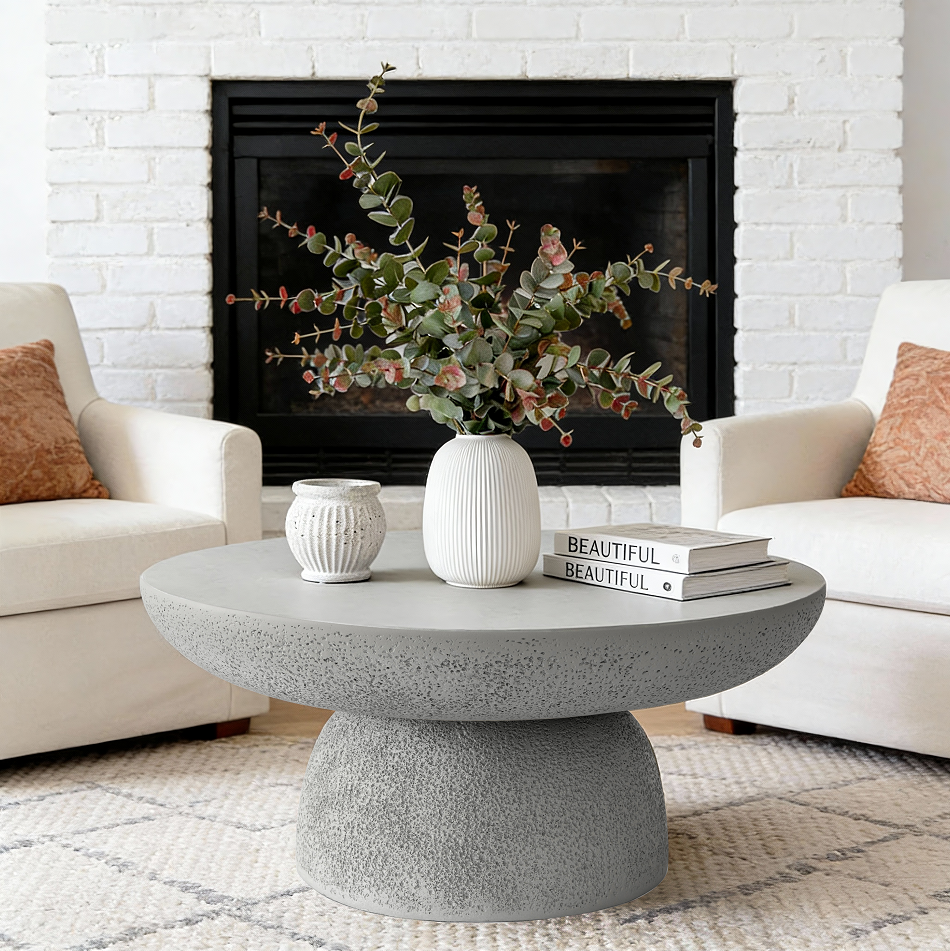 Grey Travertine Round Coffee Tables Accent Center Table