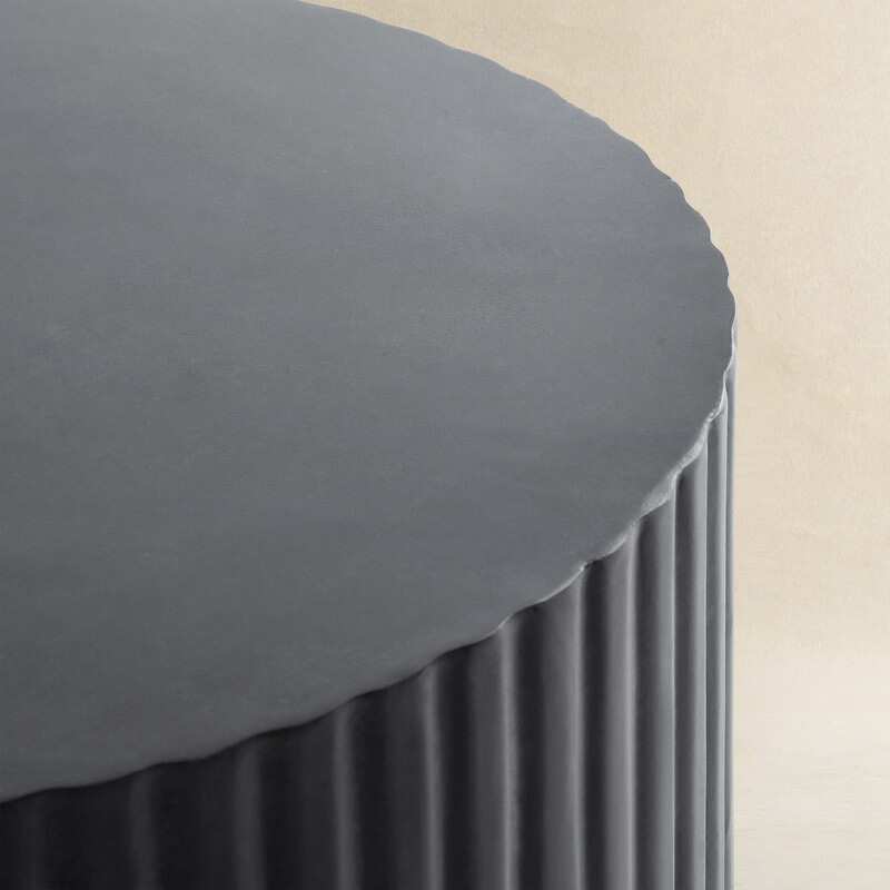 Black Modern Ribbed Round Concrete Coffee Table
