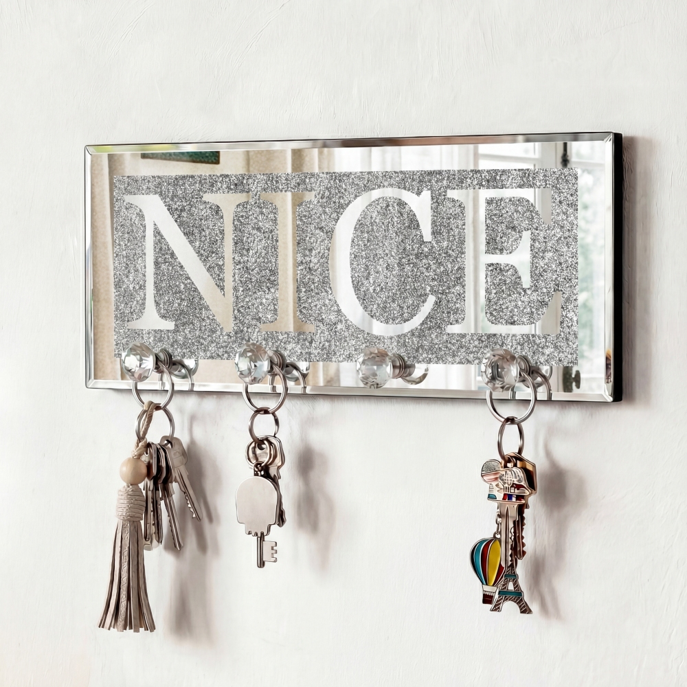 Mirrored Nice Key Holder with Crystal Hooks