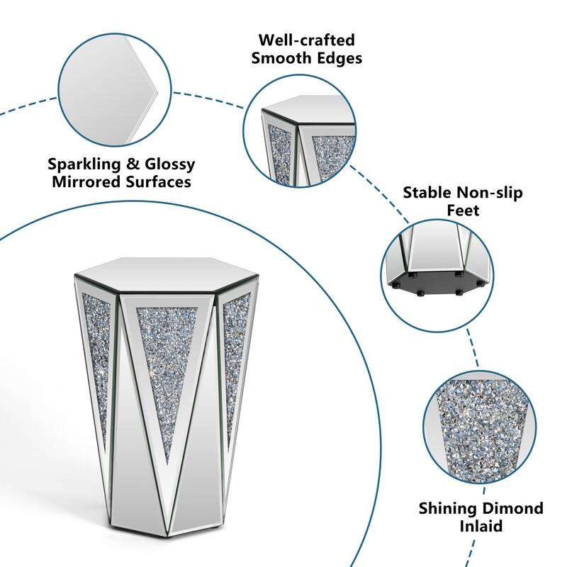 Hexagonal Mirror Top Crushed Diamond End Table