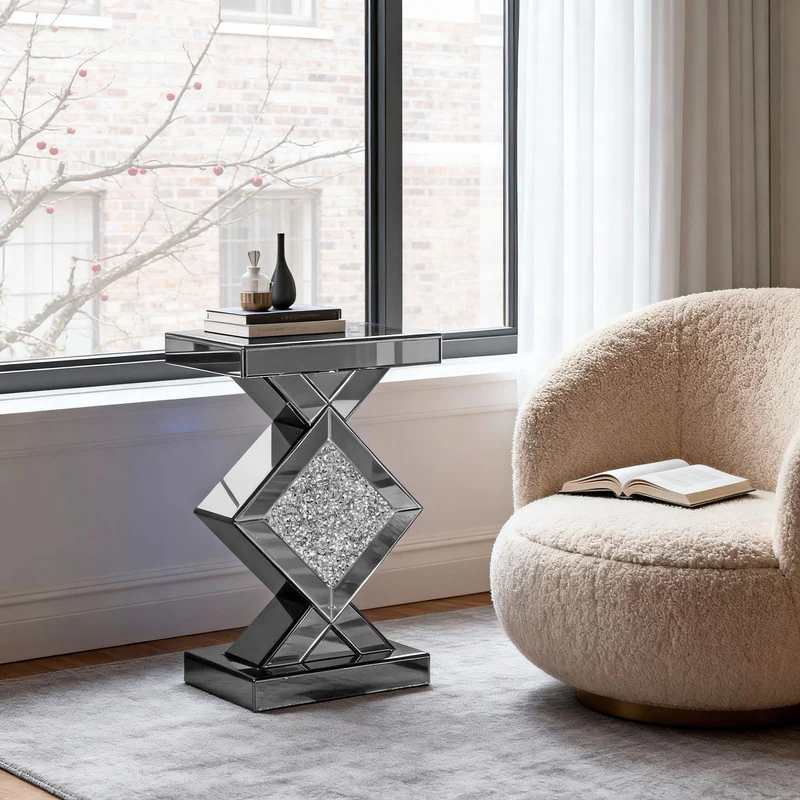 Gery Tall Mirrored Glass Pedestal End Table