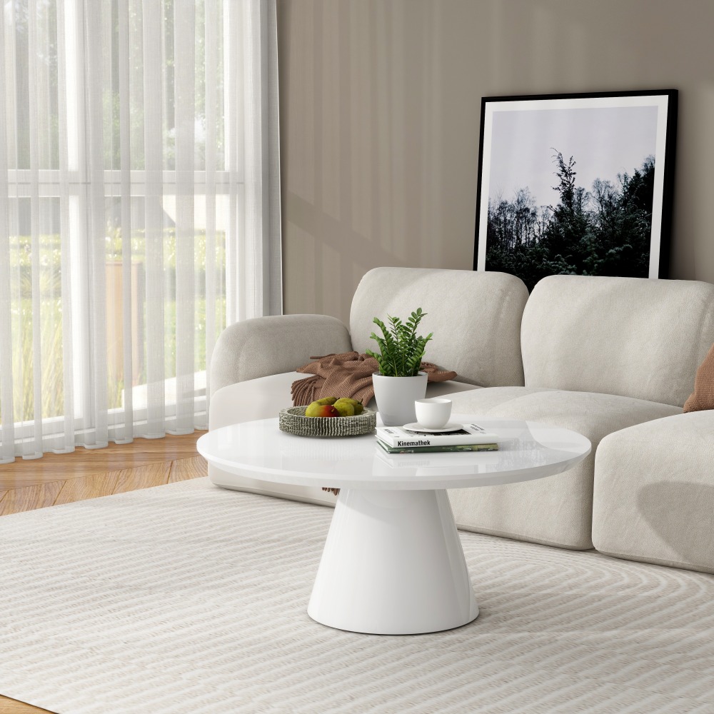 Modern Round Coffee Table with Cone-Shaped Base