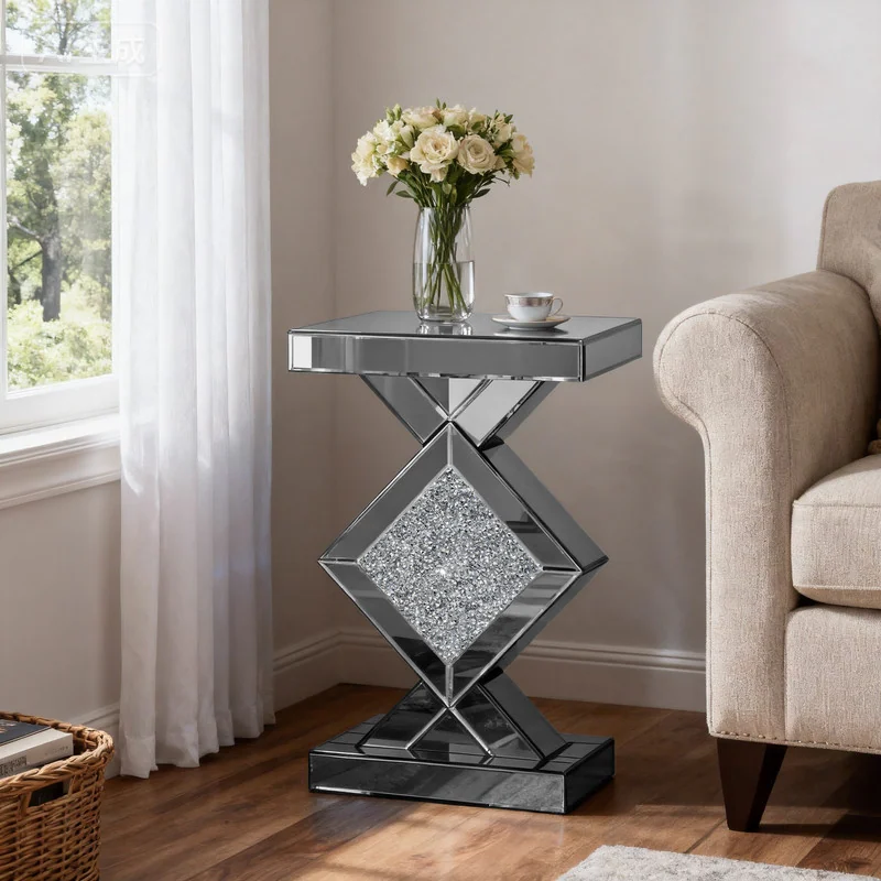 Gery Tall Mirrored Glass Pedestal End Table