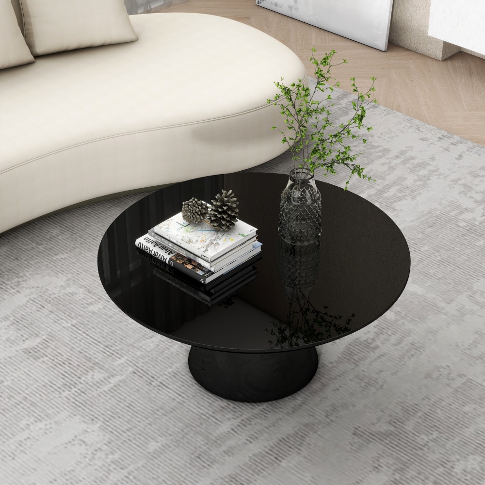 Modern Round Coffee Table with Cone-Shaped Base
