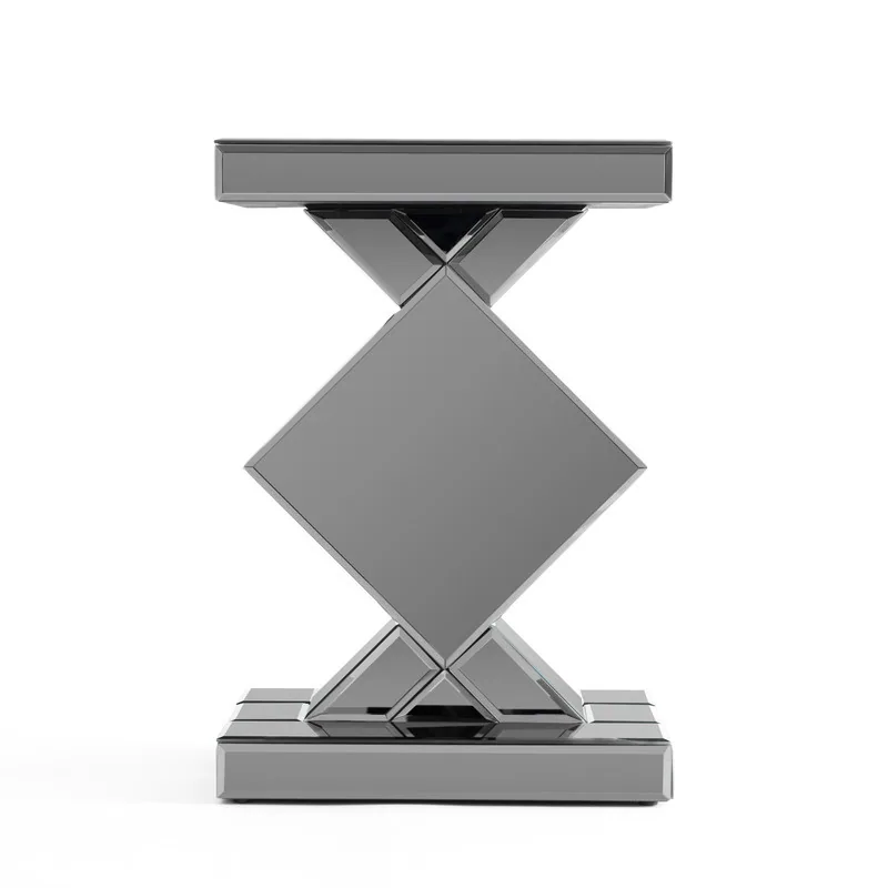 Gery Tall Mirrored Glass Pedestal End Table