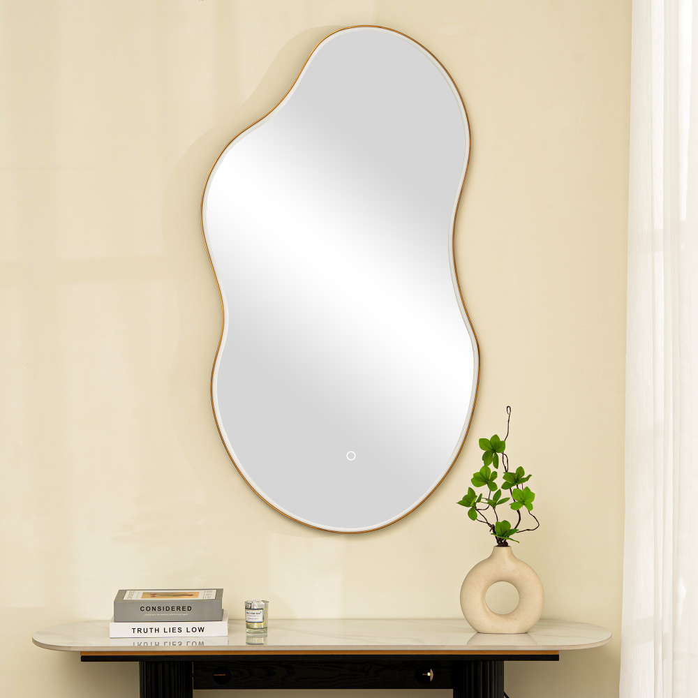 LED-Accented Asymmetrical Metal Wall Mirror