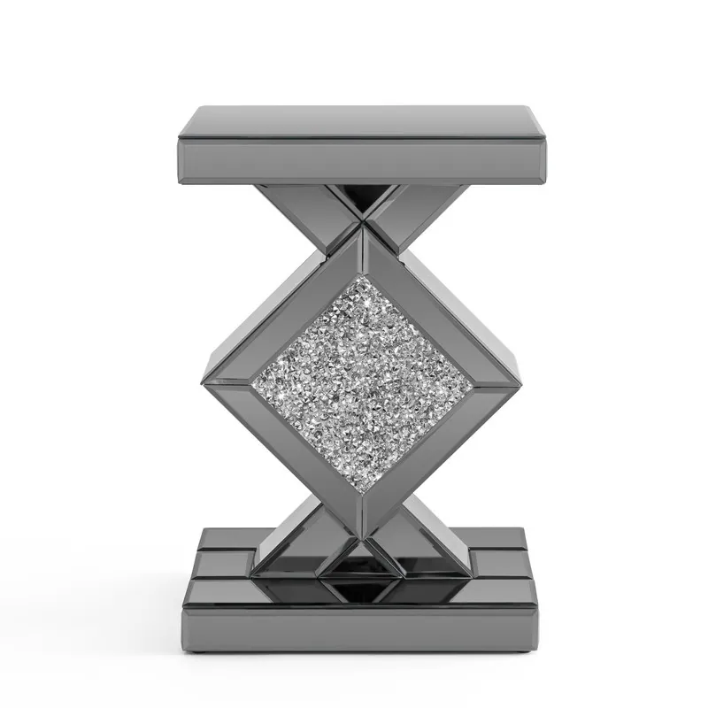 Gery Tall Mirrored Glass Pedestal End Table