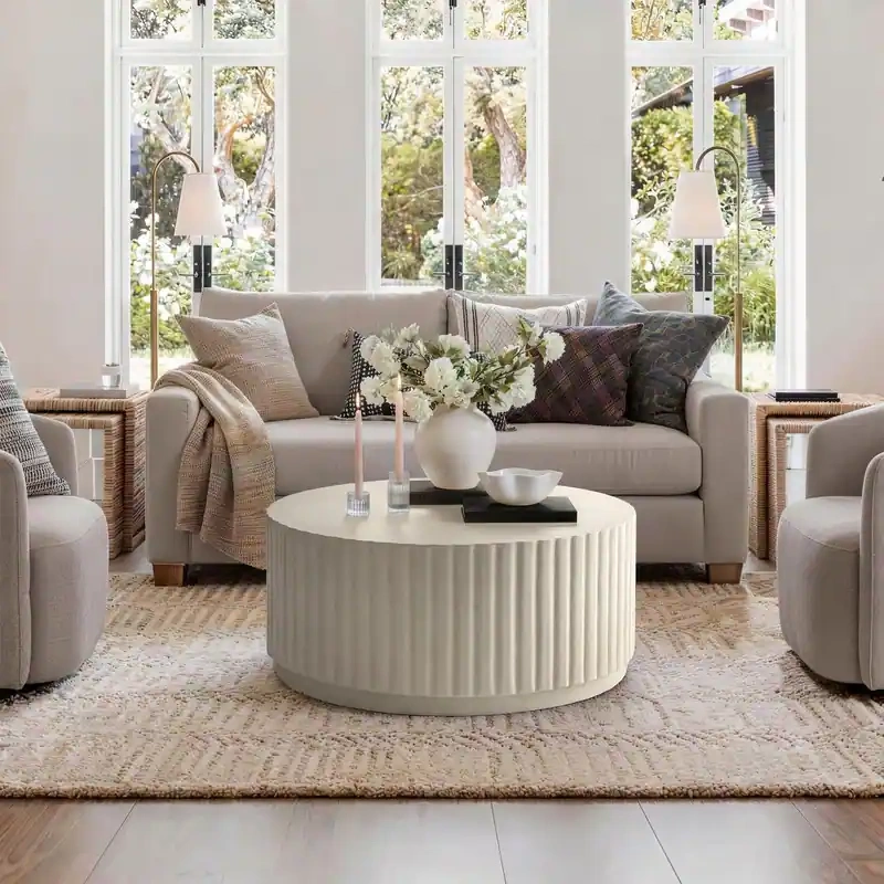 Modern Ribbed Round Concrete Coffee Table