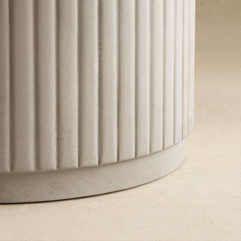 White Modern Round Fluted Drum Magnesium Oxide End Table