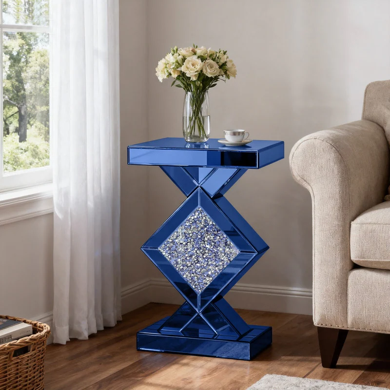 Gery Tall Mirrored Glass Pedestal End Table