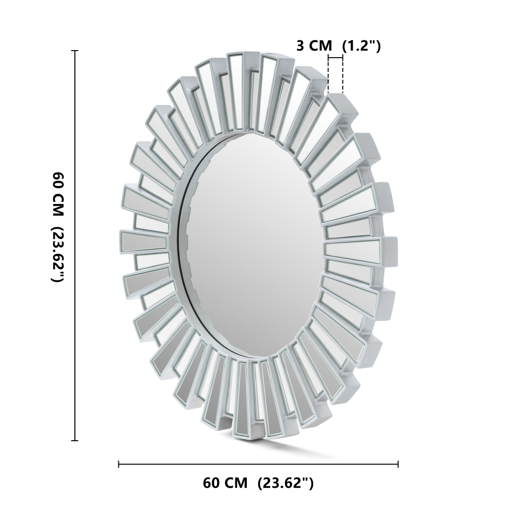 Silver Sunburst Decorative Round Wall Mirror