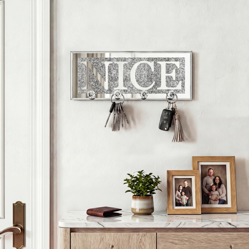 Mirrored Nice Key Holder with Crystal Hooks