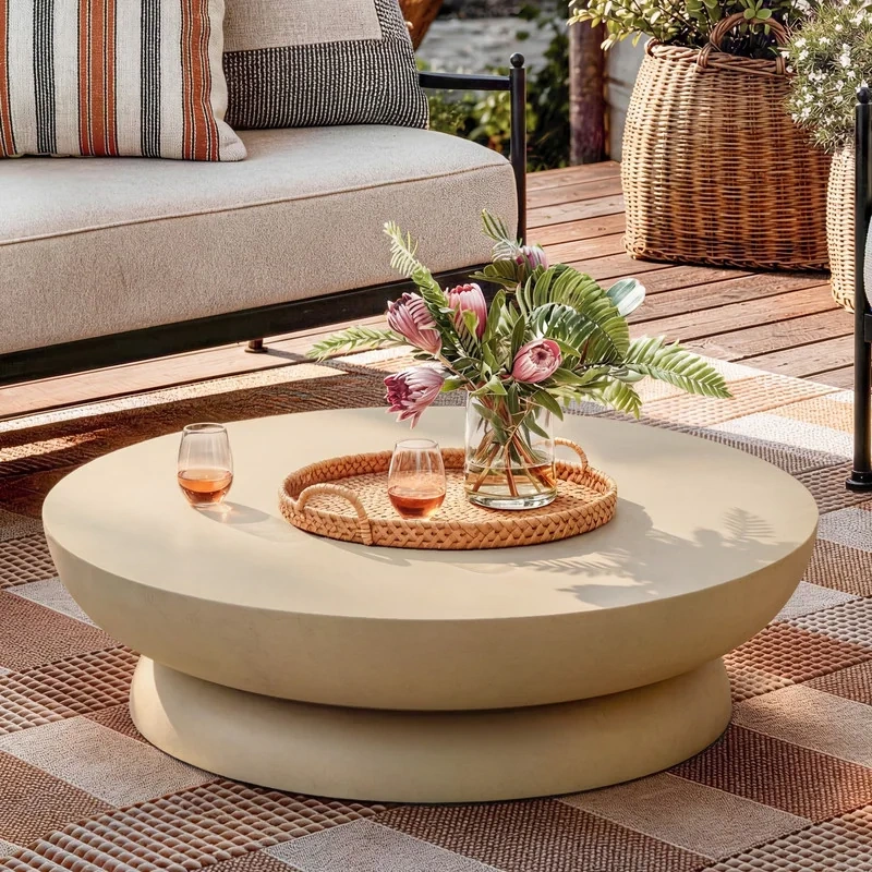 31.5" Low-Profile Round Concrete Coffee Table
