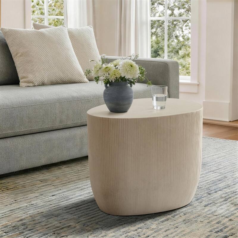24" Fluted MgO Modern Round Accent Table