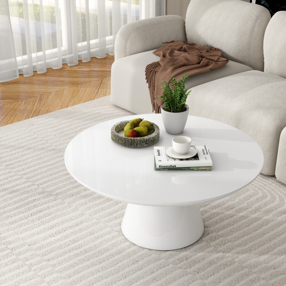 Modern Round Coffee Table with Cone-Shaped Base