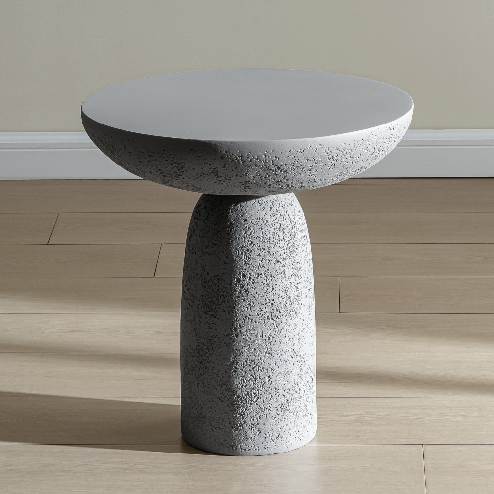 18'' Tall Round Gray Pedestal Side Table, Modern Hourglass End Table with Stone Texture
