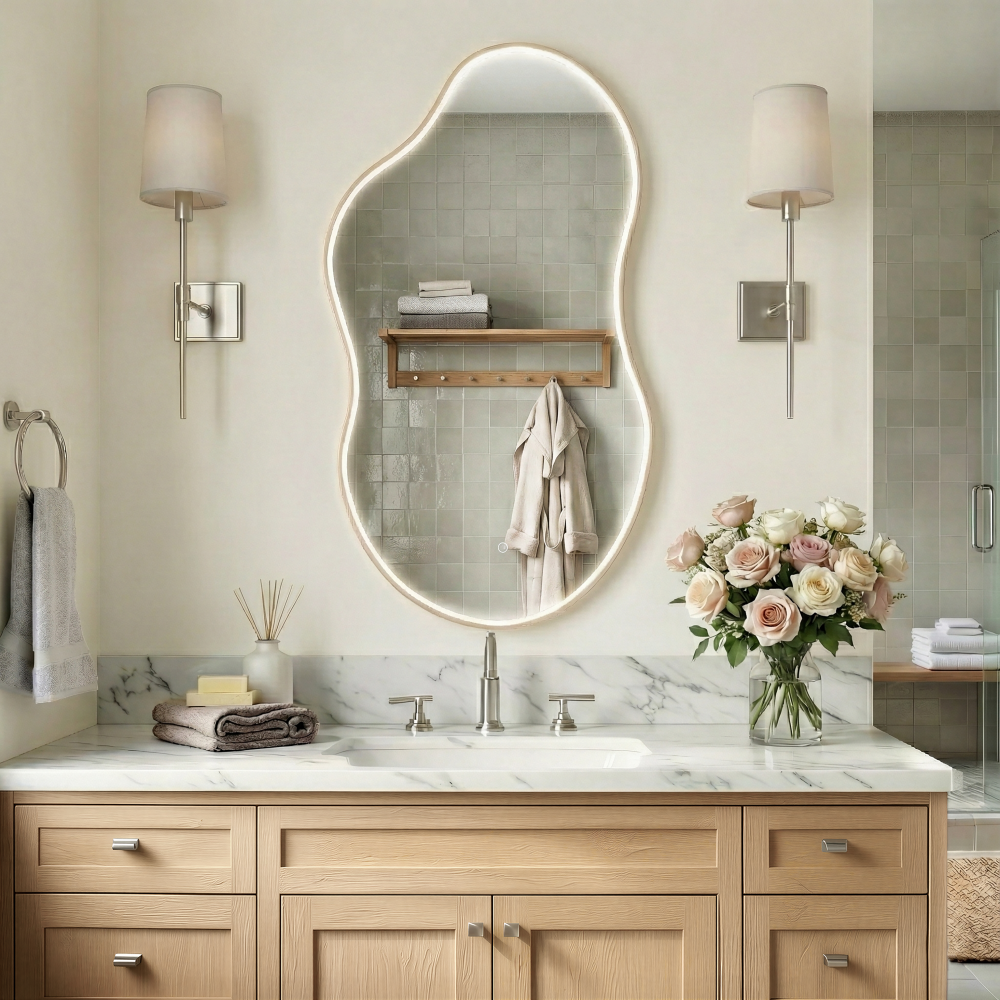 LED-Accented Asymmetrical Metal Wall Mirror