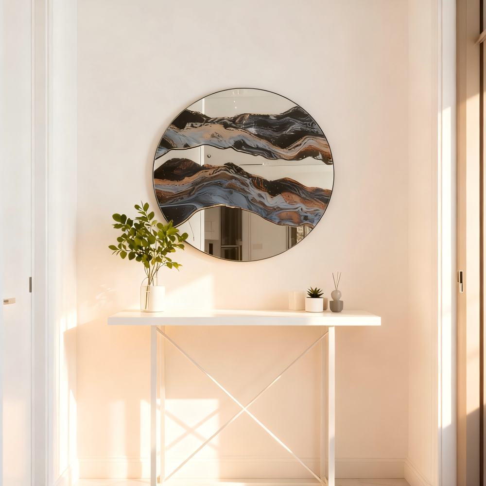 23.6" Artistic Marble Patterned Round Wall Mirror