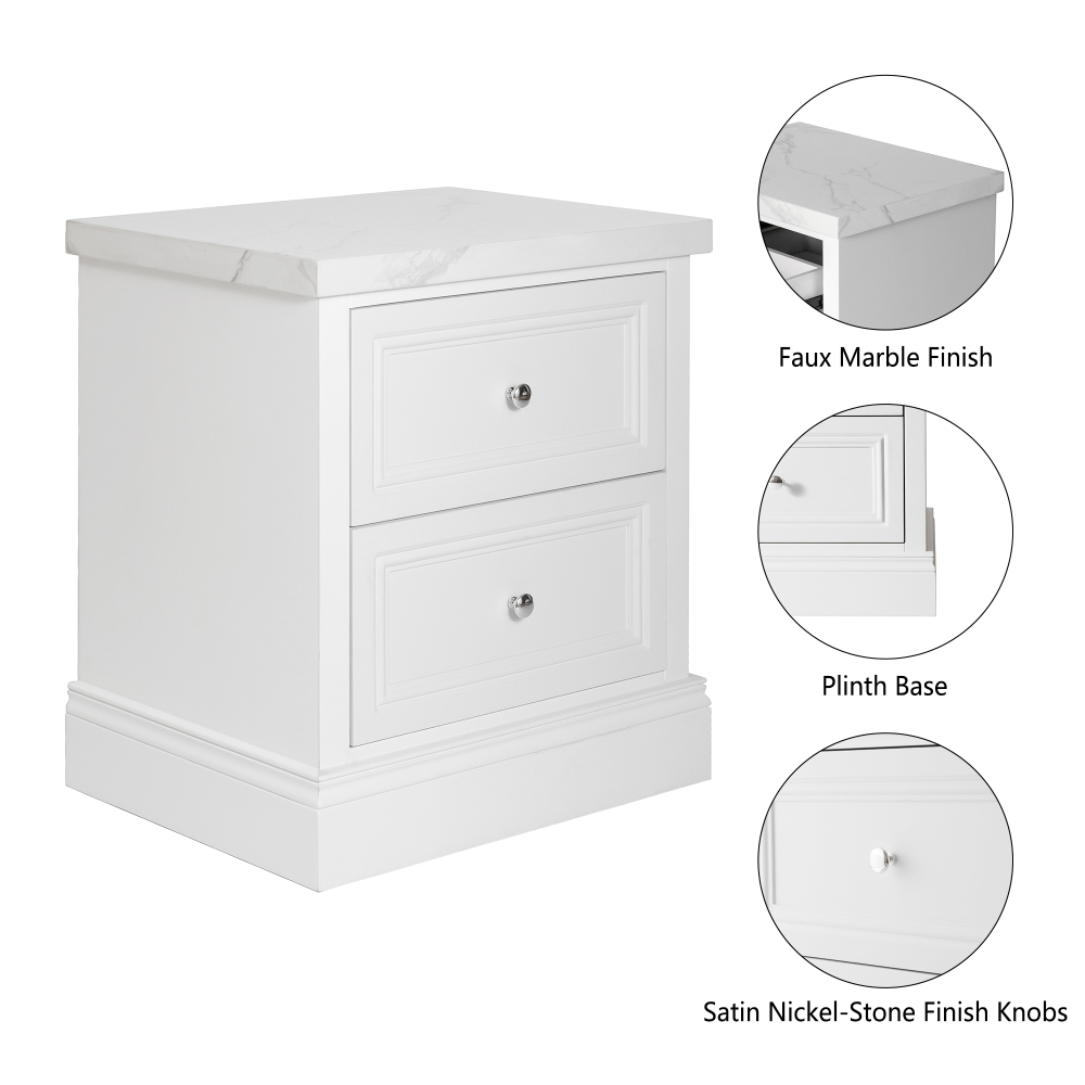 2-Drawer Nightstand with Faux Marble Top