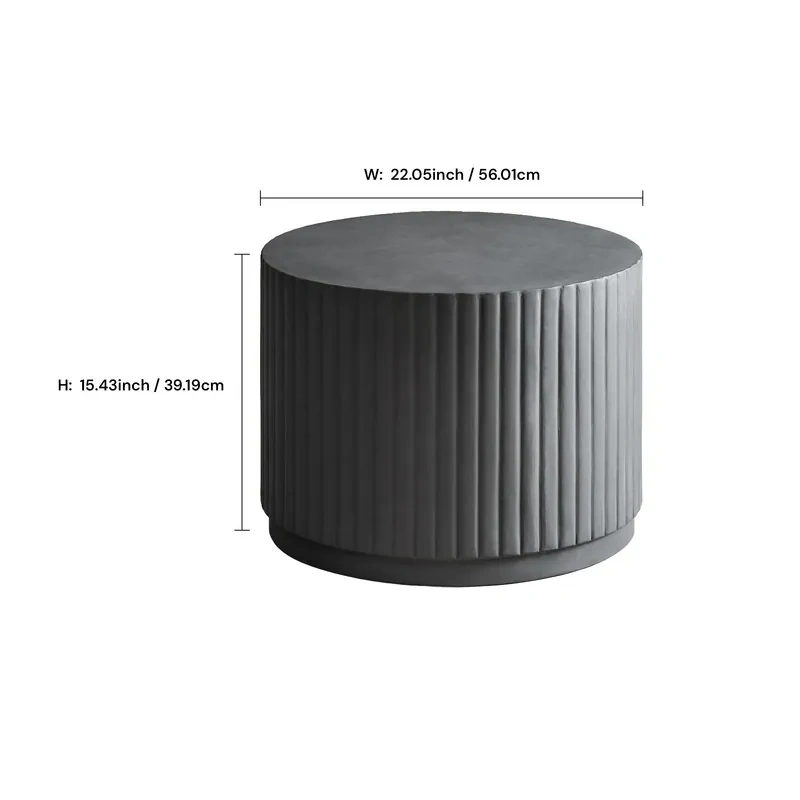 Black Modern Round Fluted Drum Magnesium Oxide End Table