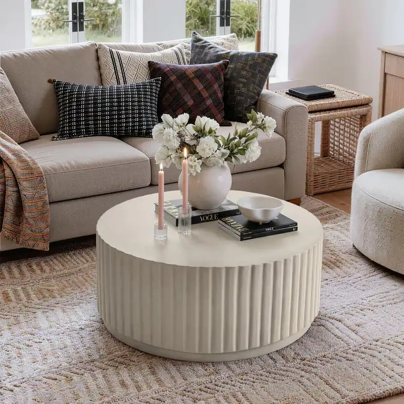 Modern Ribbed Round Concrete Coffee Table