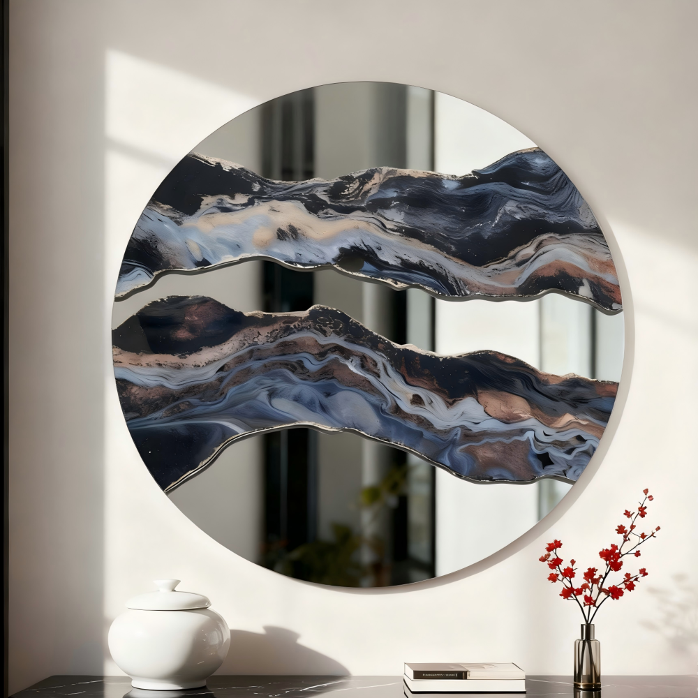 23.6" Artistic Marble Patterned Round Wall Mirror