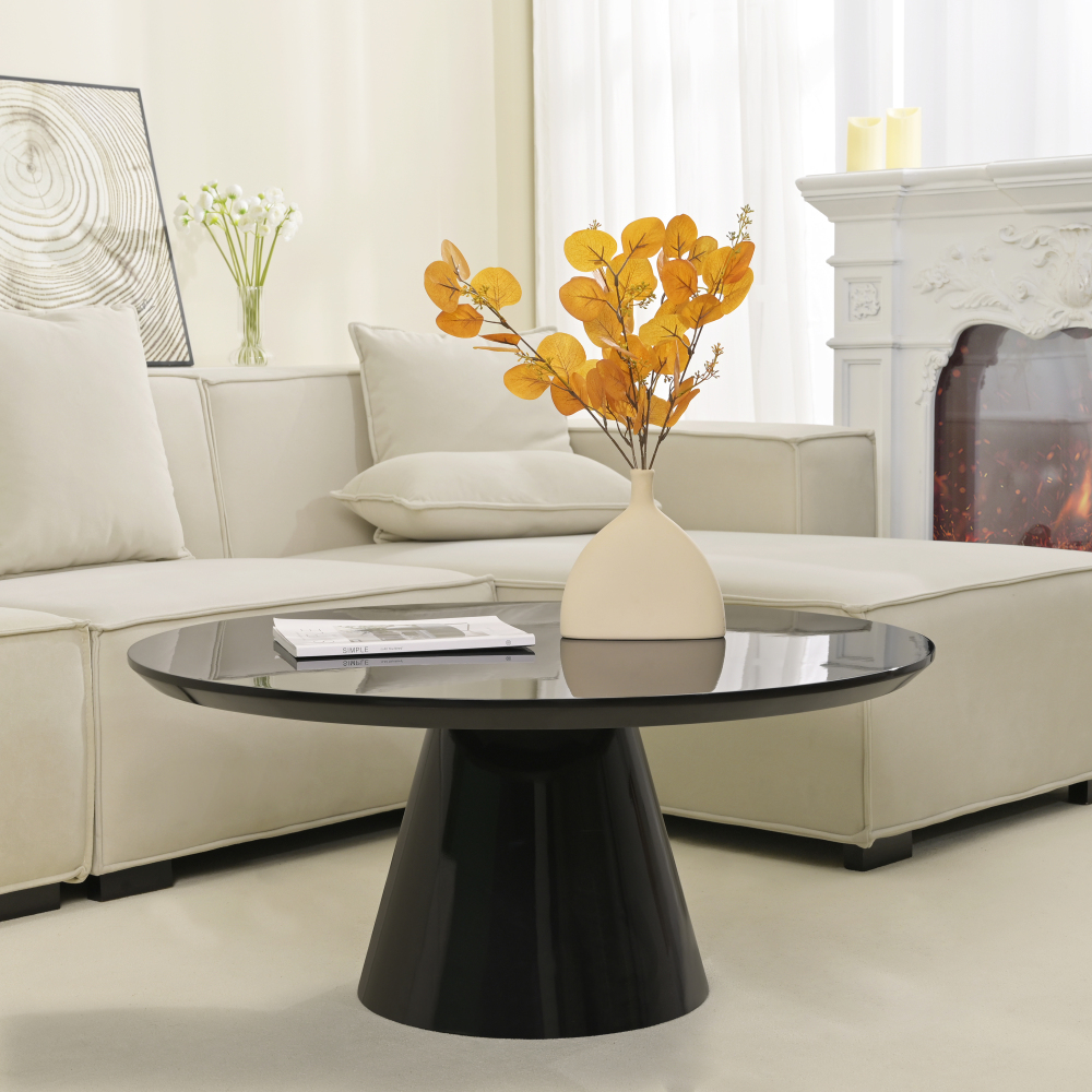 Modern Round Coffee Table with Cone-Shaped Base