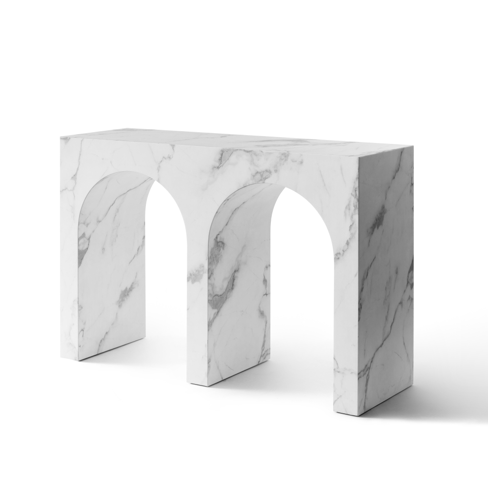 SHYFOY Modern Faux Marble Console Table with Double Arch Design, MDF Entryway Table for Living Room, Hallway, and Sofa Back