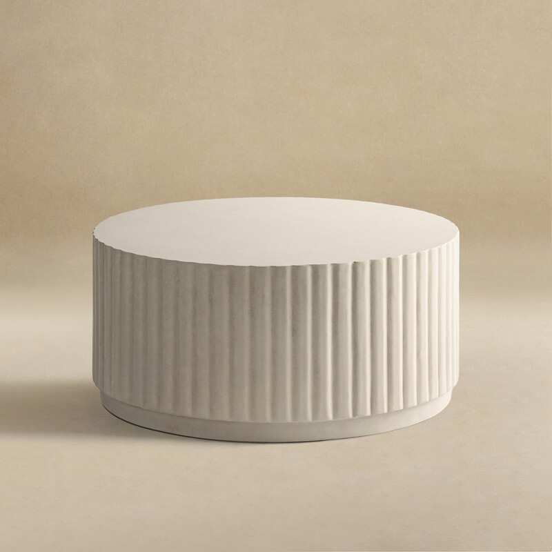 Modern Ribbed Round Concrete Coffee Table