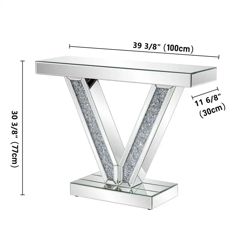 Modern Console Table with V-Shaped Base Sparkling Diamond Accents